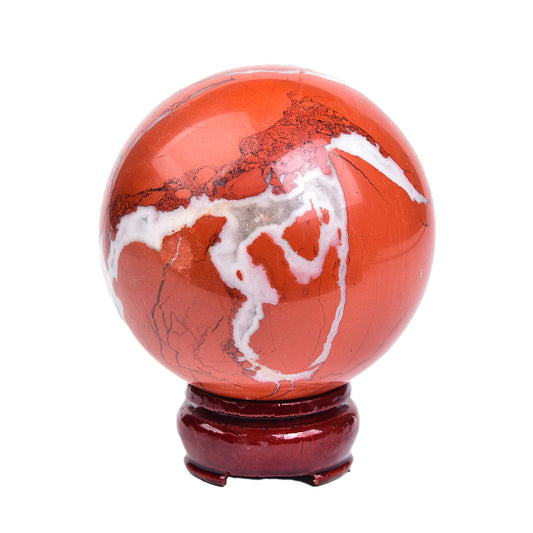 JIC Gem Red Jasper Crystal Ball Natural Quartz Crystal Sphere Stone Ball with Wooden Base (70-80mm)