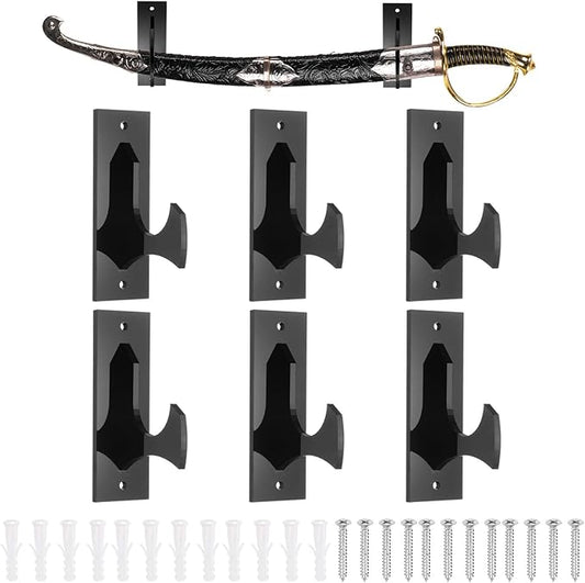 uxcell 6 Pcs Sword Holder Wall Mount Sword Racks Acrylic Wall Sword Display Hanger with Mounting Tools for Knife Martial Arts Sword Placement Display, Black