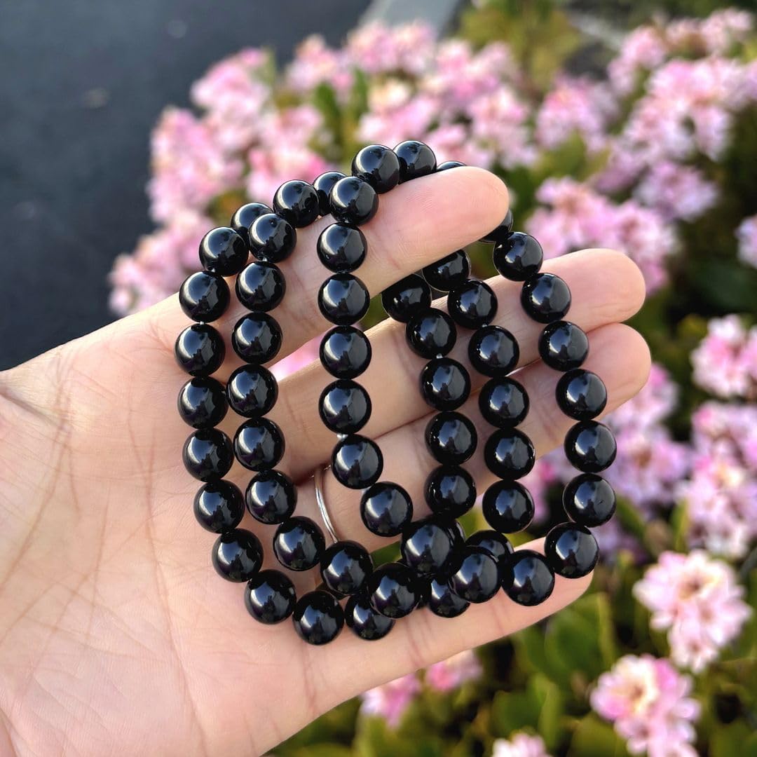 Adabele Real Natural Grade A Black Tourmaline Gemstone Beaded Bracelet 7 inch Stretch Chakra Healing Crystal Stone Jewelry Women Mom Gift GB8-1
