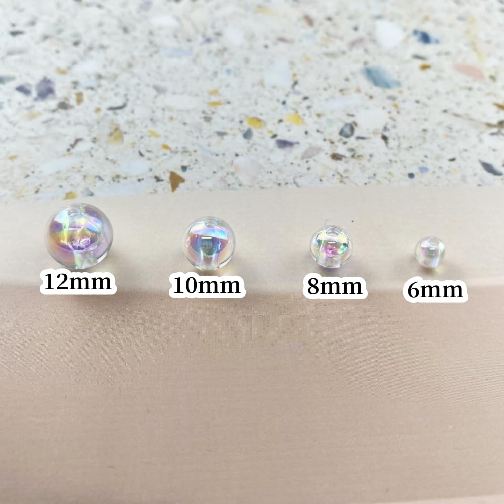 100pcs Acrylic Round Beads - 12mm AB Colors Craft Beads with Holes for Earring Bracelet Necklace Key Chains Jewelry Making (White AB)