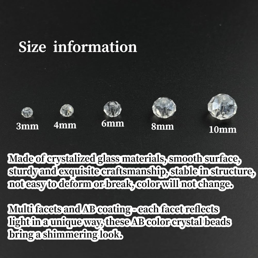 YHYPOCI 500pcs 3mm Crystal Glass Beads for Crafts Faceted Rondelle Glass Beads for Jewelry Making Crystal Spacer Beads for Necklaces Bracelets Earrings DIY Craft(Transparent AB)