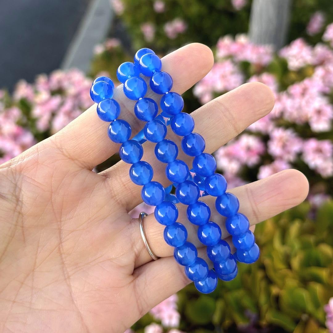 Adabele Real Natural Blue Agate Gemstone Beaded Bracelet 7 inch Stretch Chakra Healing Crystal Stone Jewelry Women Mom Gift (Unisex) GB8-18