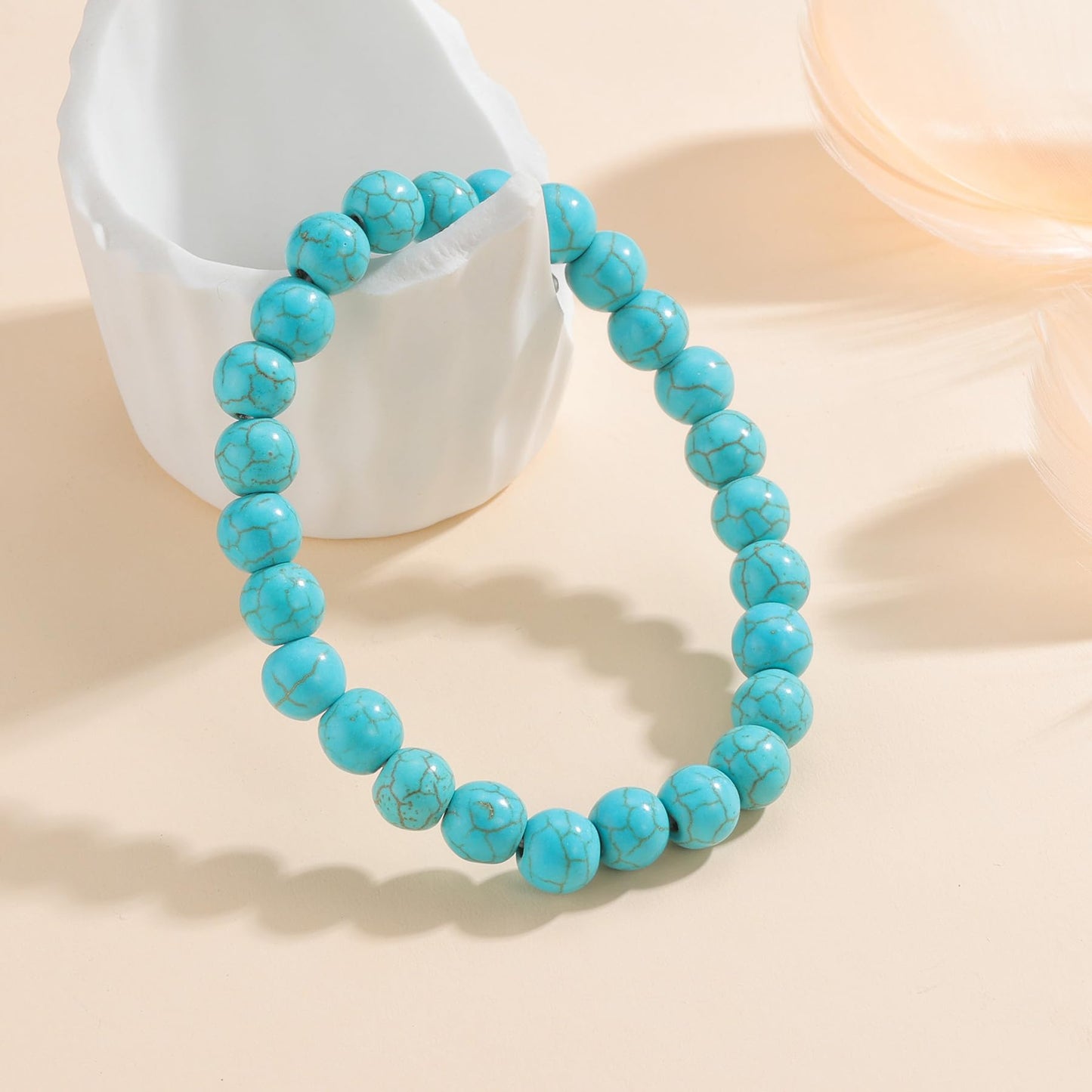 Udolfly Womens Crystal Beaded Bracelets for Women Men Protective Energy Bracelet Natural Gemstone Bead Bracelet 8mm Turquoise