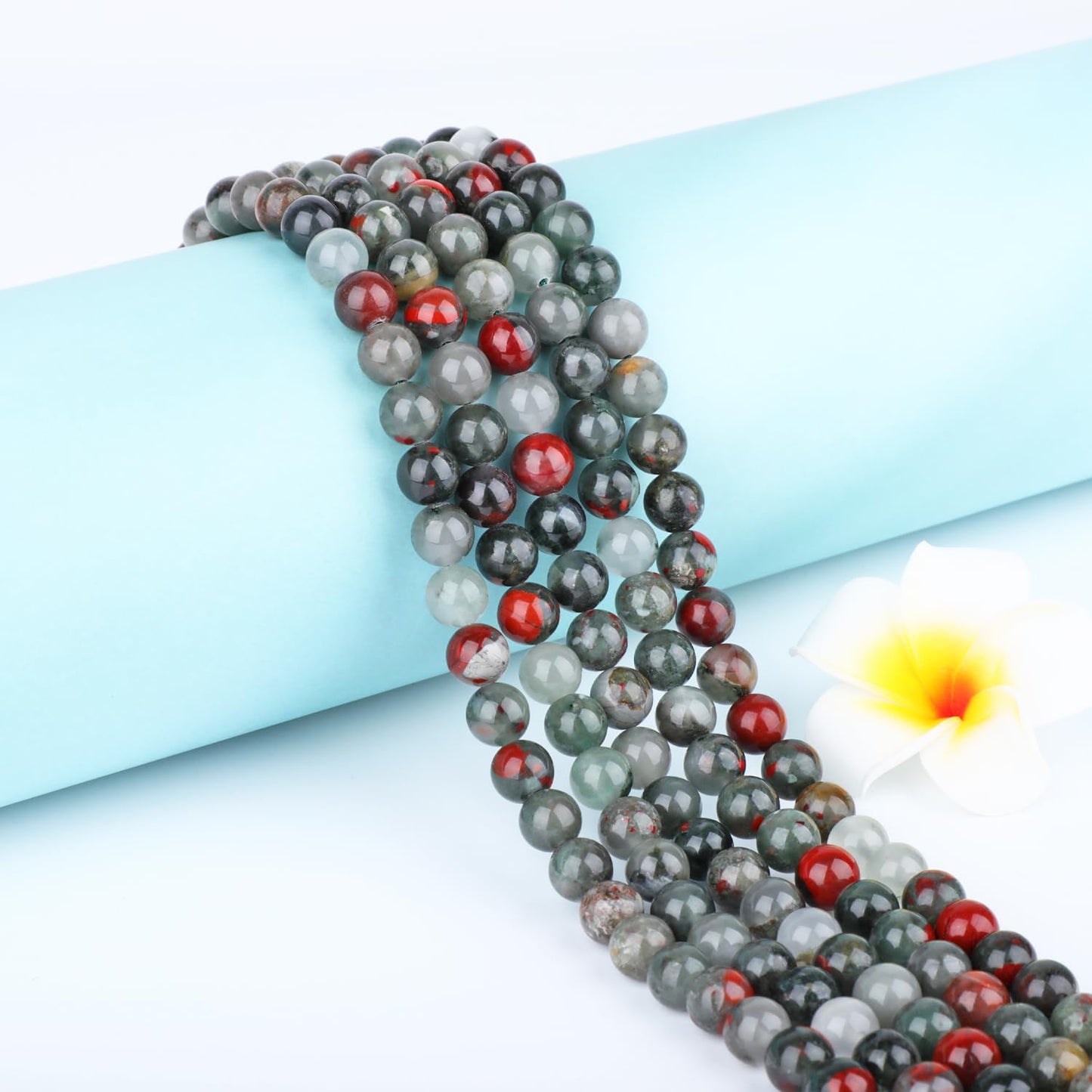 CMBYN Natural Stone Beads Round Genuine Real Stone Beading Strand Loose Gemstones DIY Smooth Bead for Bracelet Necklace Earrings Jewelry Making (African Bloodstone, 8mm 45 Pieces)