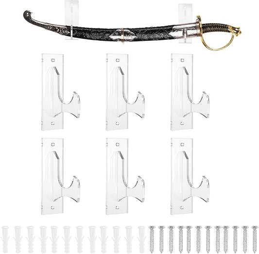 uxcell 6 Pcs Sword Holder Wall Mount Sword Racks Acrylic Wall Sword Display Hanger with Mounting Tools for Knife Martial Arts Sword Placement Display, Clear