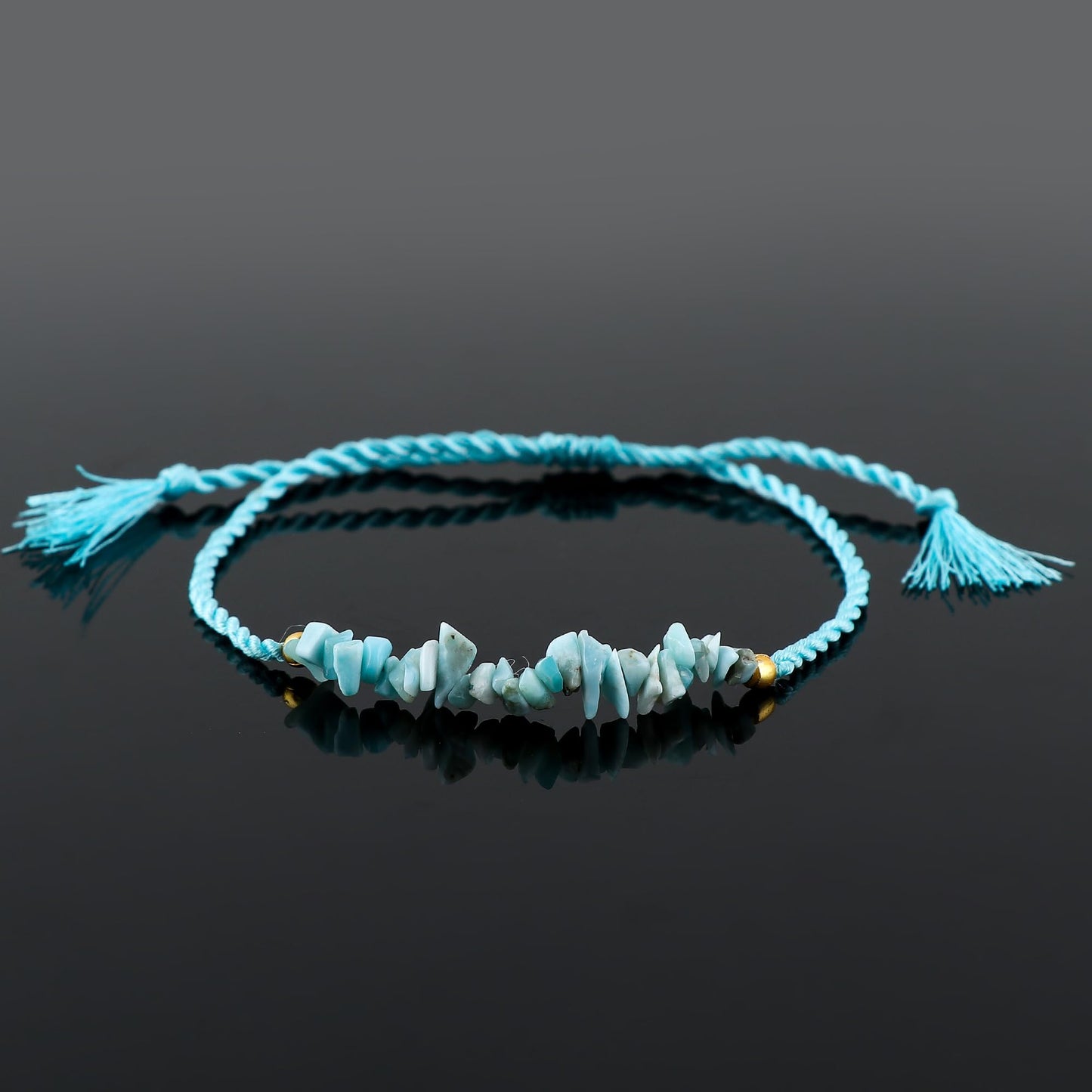 TGH Natural Larimar Chips Braided Bracelet Healing Crystals Birthday Resizable Hand Braid Rope Thread Protection Bracelet for Men Women Gemstone Jewelry 7 inch Christmas Gift (Larimar)