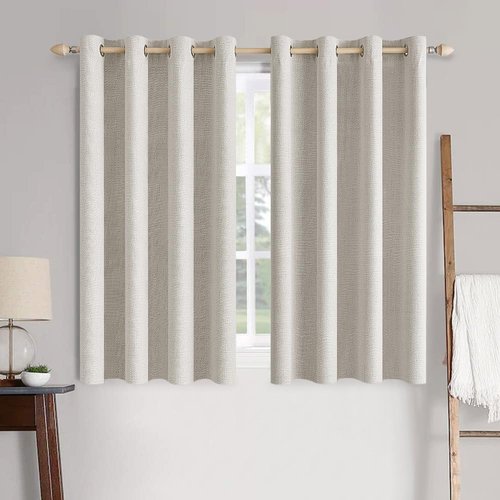 MIULEE Blackout Curtains - 100% Linen Textured Thermal Insulated Drapes | Cream White, 52 x 63 Inch (2 Panels)