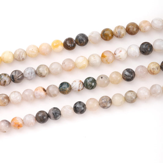 10mm 38pcs DIY Natural Bamboo Leaf Agate Stone Beads Round Healing Crystal Gemstone Loose Beads for Jewelry Making Handmade Bracelet Necklace