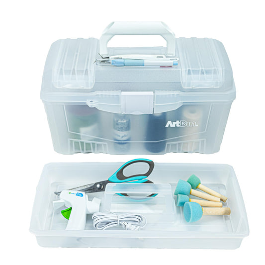 ArtBin 6918AH Twin Top 17 inch Supply Box, Portable Art & Craft Supply Organizer with Handle, [1] Plastic Storage Case, Translucent