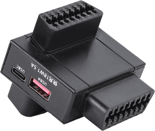 AUTANCTOR OBD2 1-to-2 1-Press 18W 16-Pin Splitter Adapter with Power Cut Switch & USB Fast Charging Car OBD Port