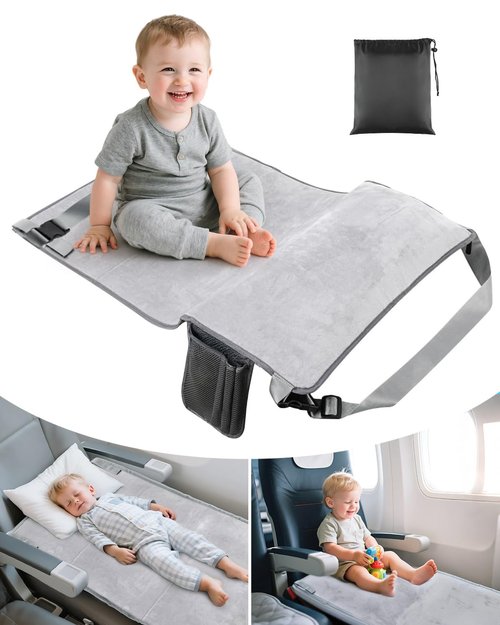 ANYSWEET Toddler Airplane Bed, Portable Airplane Seat Extender Travel Bed for Kids, Soft Baby Plane Travel Essentials for Flying, Toddlers Long Flight Must Haves Footrest