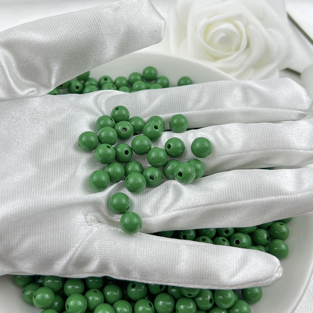 Mulutoo 200Pieces 10MM Acrylic Round Beads Round Acrylic Balls Chunky Beads Smooth Spacer Plastic Pastel Beads Craft Beads for Necklace and Bracelet Making Crafting Supplies(198-forest Green)