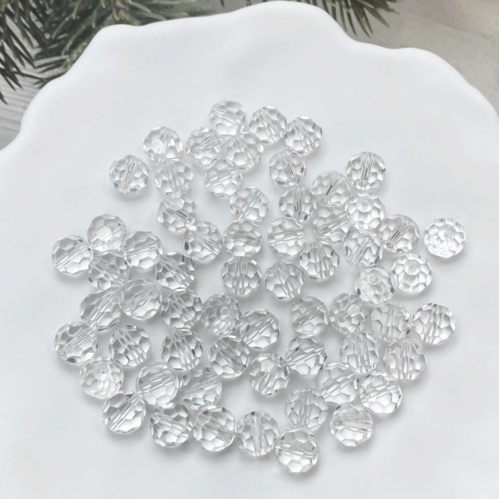 LIMAOLLY 70pcs 10mm Faceted Crystal Glass Beads Round Spacer Beads for Jewelry Making DIY Craft Making Necklace Bracelet Earring Wind Chimes Suncatchers Ornament(502-Crystal Clear)