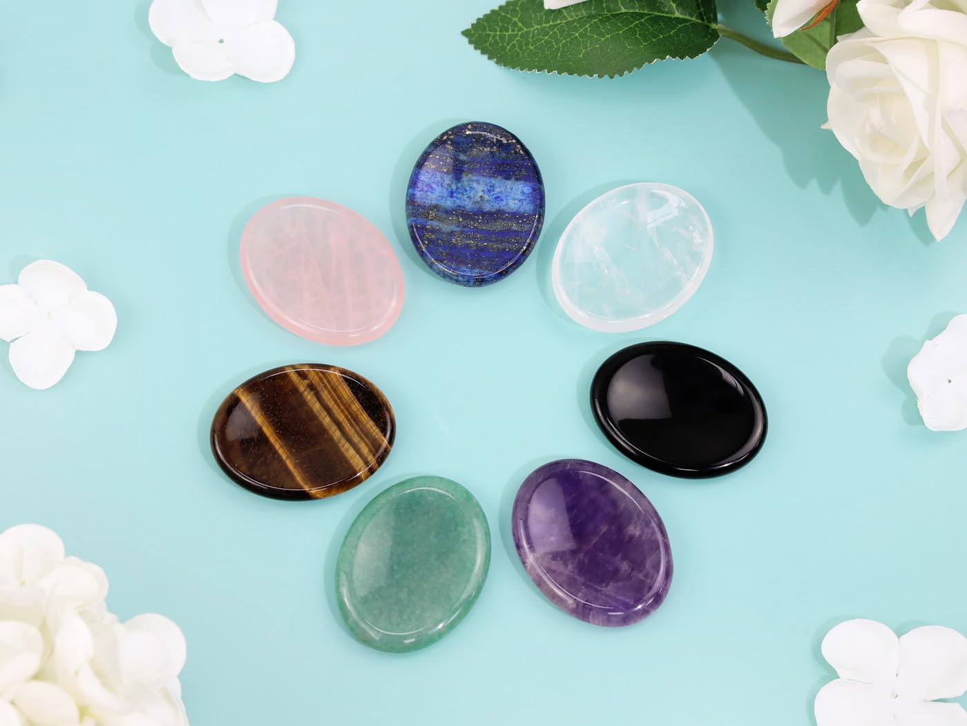 NUKAYAI Thumb Worry Stone Lapis Lazuli Stone Crystal Natural Healing Crystals Oval Tiny Stress Relief Gifts Small Trinkets Fidget Palm Meditation Accessories Anxiety Relief Items for Women Men