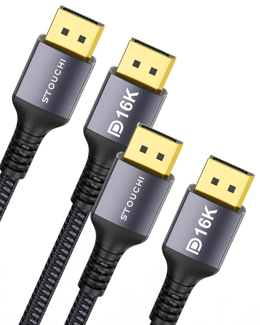 2 Packs 2.1 10FT, 54Gbps UHBR13.5 [16K 8K 4K@240Hz] 1.2a, 5090/4090, Stouchi VESA Certified DisplayPort Cable DP Cord