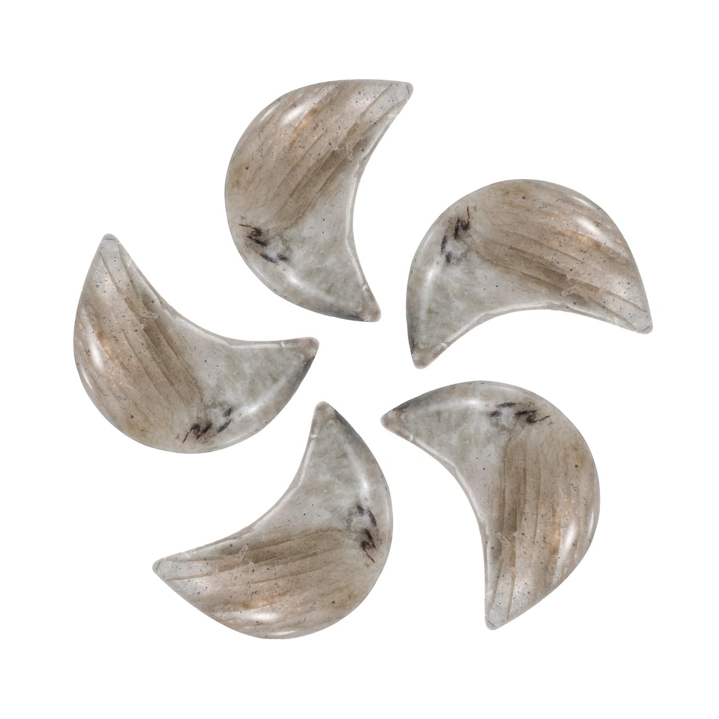 MECCANIXITY 5 Pcs Moon Crystal Worry Stone, 0.5 Inch Length Natural Grey Labradorite Moon Gemstone Bulk, Carved Pocket Stones for Meditation Balancing Pendant Decor