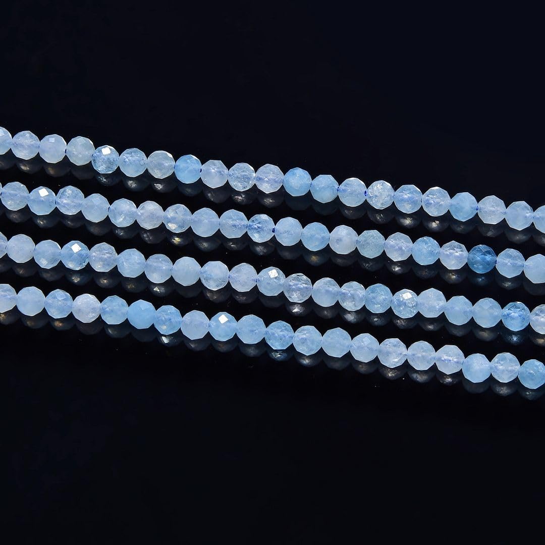 Adabele 30 Inch Natural Blue Aquamarine Healing Gemstone 3mm (0.12 Inch) Tiny Small Faceted Round Loose Beads Stone Spacer (220-240pcs Total) for Craft Jewelry Making GK3-8