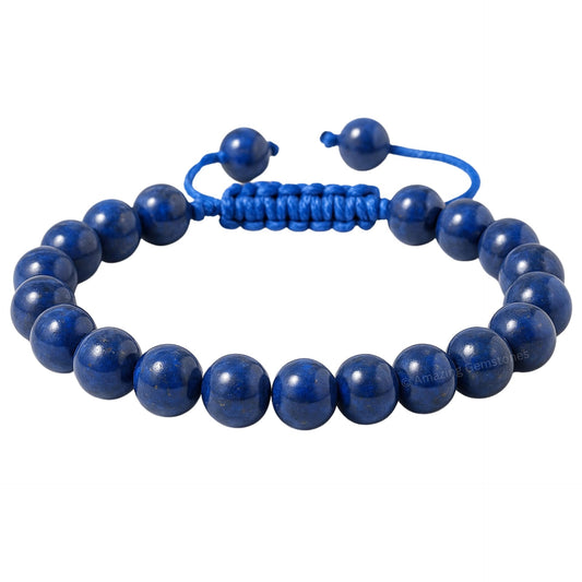 Amazing Gemstone Lapis Lazuli Bracelet for Women Men's Gifts - Protection Healing Crystal 8mm Gemstones Beaded Adjustable Bracelet Pulseras Para Hombres Mujer Stocking Stuffers (Lapis Lazuli Onyx)