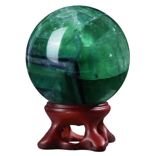 Nupuyai Natural Green Flourite Crystal Ball with Resin Stand, Healing Crystal Sphere for Home Decor 1.61"-1.97"(41mm-50mm)