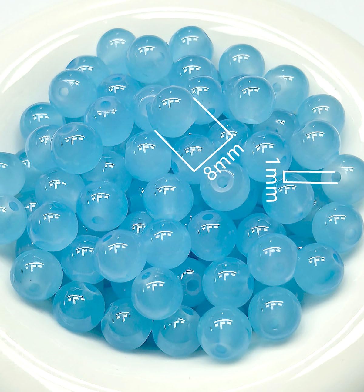 200PCS Glass Beads 8mm Glass Beads for Bracelets Necklaces Jewelry Making DIY Crafts (Light Sky Blue)