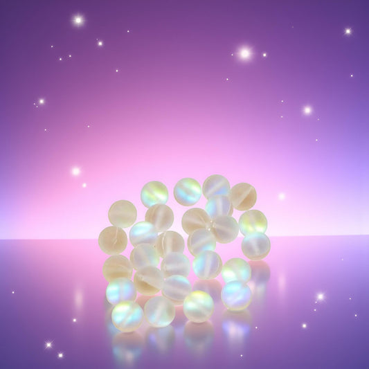 100 Pcs 8mmMatte Crystal Glass Beads Mermaid Aurora Beads Moonstone for Jewelry Making, Bead Assortments, Decorations