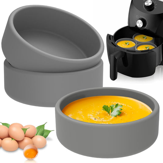 Skiennix Silicone Air Fryer Molds - 4-Inch Nonstick Reusable Egg Cups | Dishwasher Safe (3 Pcs - Grey)