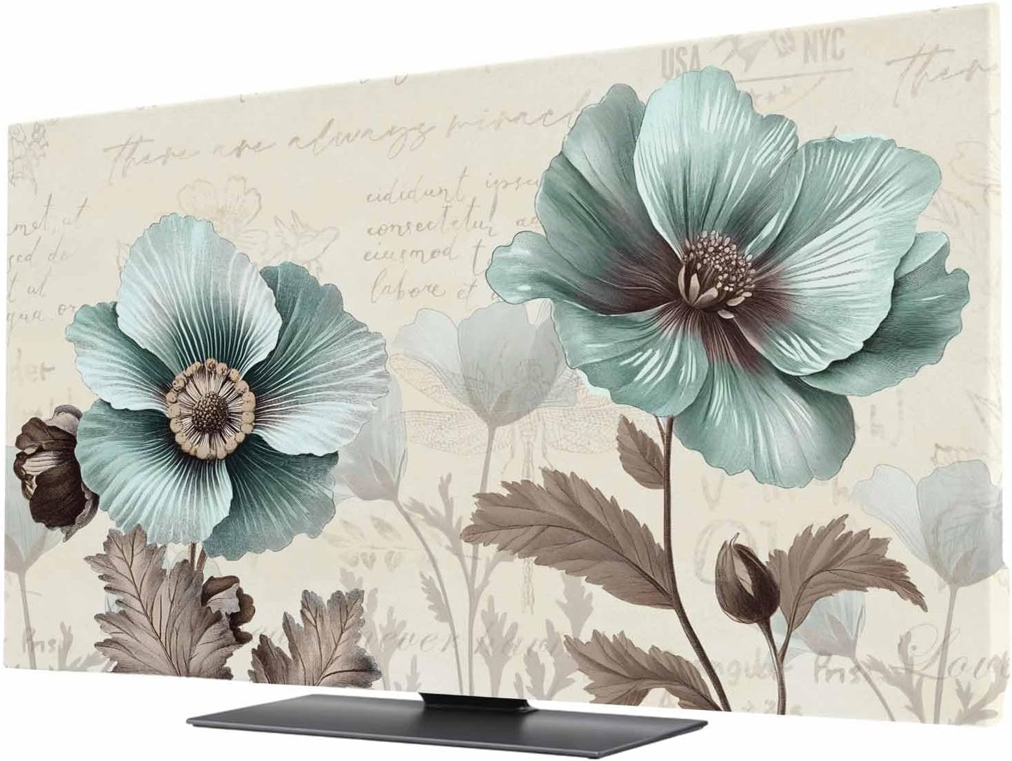 Singingin 65 Inch, Victorian Style TV Dust Cover Vintage Blue Flowers Broccoli Computer Monitor Cover Dustproof