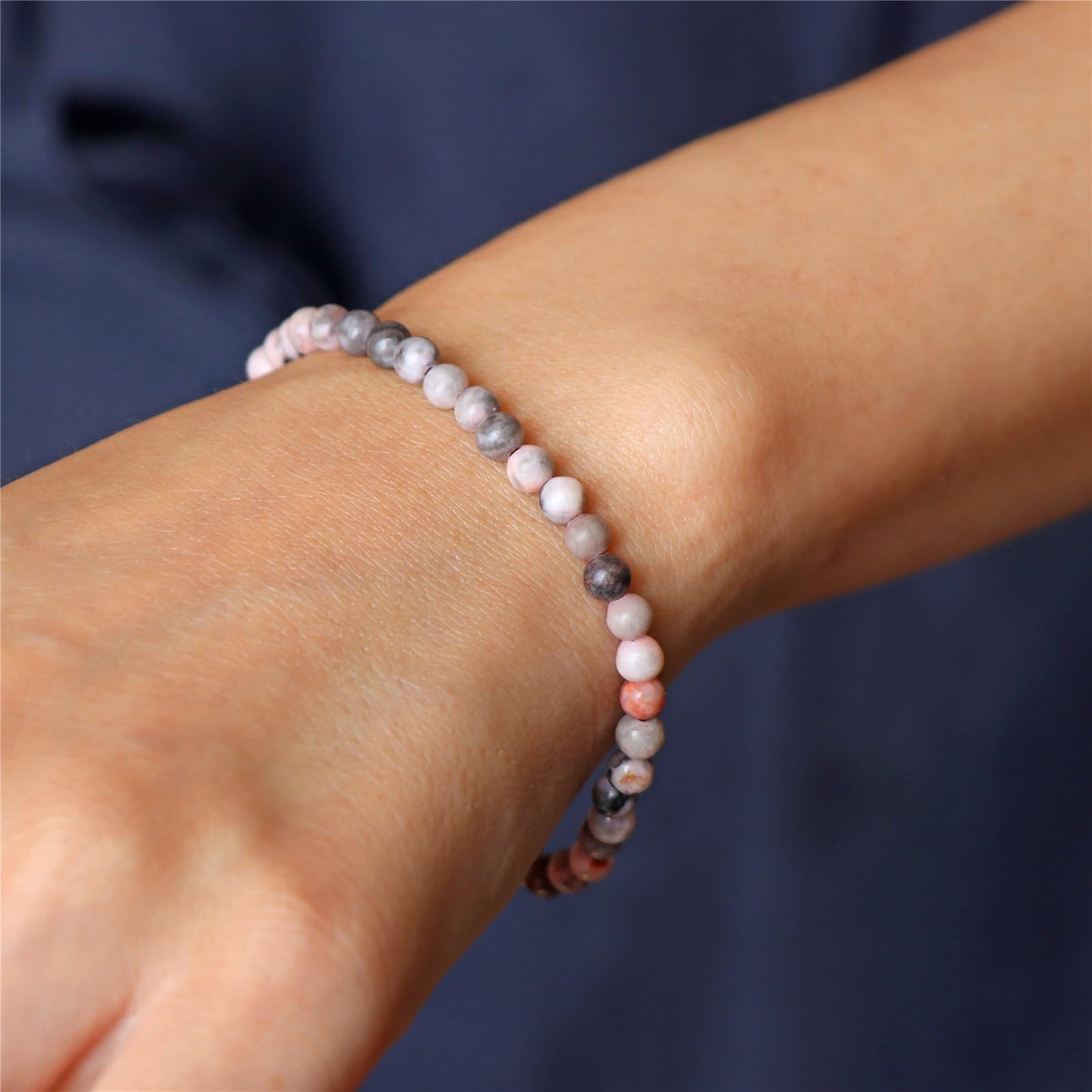 Risyfjew 3 PCS Healing Crystal Bracelets Women 4mm Natural Stone Beaded Stretch Bracelet Pink Zebra Jasper Jewelry Gifts