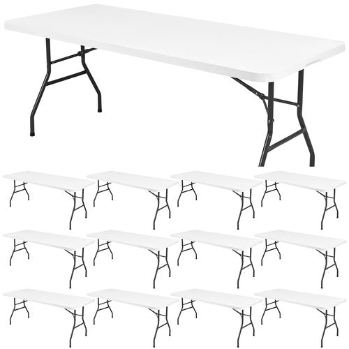 fani 12 Pcs Spandex Picnic Table Cloth, Elastic Fitted Tablecloths for 8 Foot Rectangle Tables, Washable Patio Table Top Cap Cover for Indoor, Outdoor, Camping, Banquet, Parties (White, 30"x96")