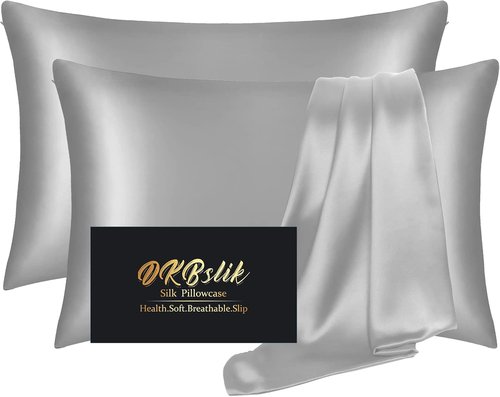 Mulberry Silk Pillowcase Set by Skiennix - Anti-Acne & Hair Care | King Size, Grey - 2 Pack
