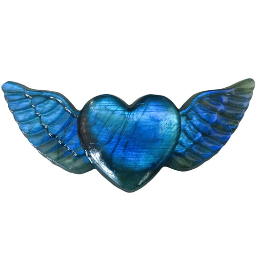 Labradorite Heart Crystal Heart Labradorite Stones Heart Crystal Healing Crystal Crystal Heart with Wings
