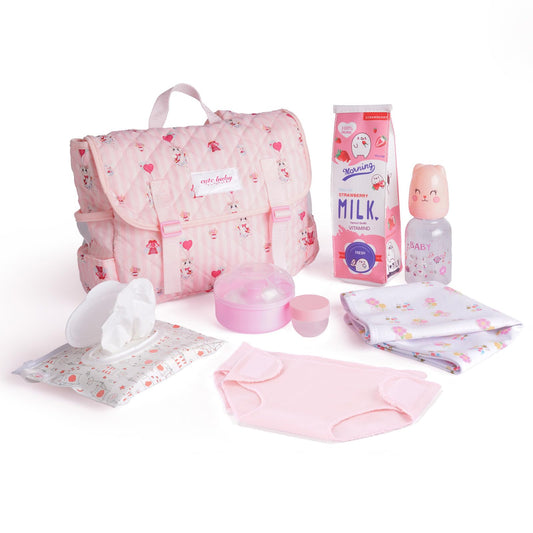 BABESIDE 9 Pcs Reborn Baby Doll Accessories for 17-22 Inch Reborn Dolls, Diaper Bag Set with 2 Diapers, Changing Pad, Bottle, Tissue and Care Set, Great for Children's Pretend Play, Doll Not Included