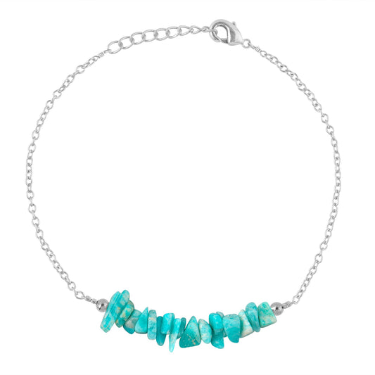 Gemimpression Handmade Amazonite Chips Bar Bracelet – Natural Energy Healing Crystals – Silver Plated Adjustable 8 Inch Chain – Christmas Gift