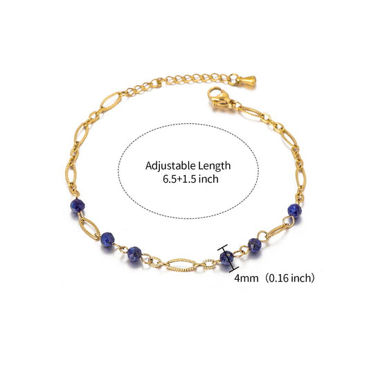 TaYolnFaSo Lapis Lazuli Beads Bracelet for Women Stainless Steel Dainty Stackable Blue Lapis Bracelet Gold Lapis Lazuli Jewelry Gift for Mother