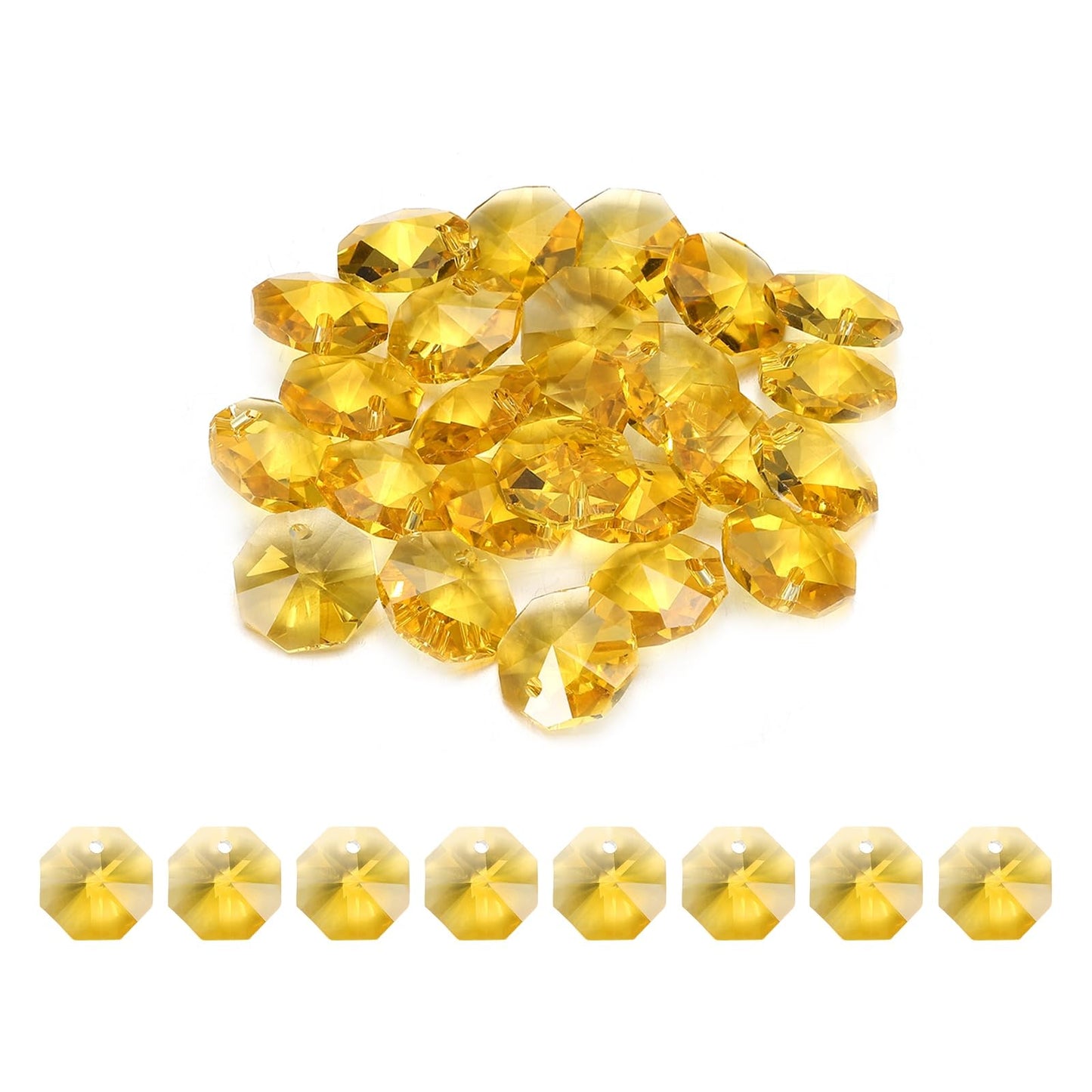 uxcell 25Pcs 1 Hole Crystal Octagon Beads, 14mm K9 Glass Hanging Chandelier Beads Prisms Parts for Crystal Chandeliers Lamp Hanging Pendant Jewelry DIY Craft, Yellow