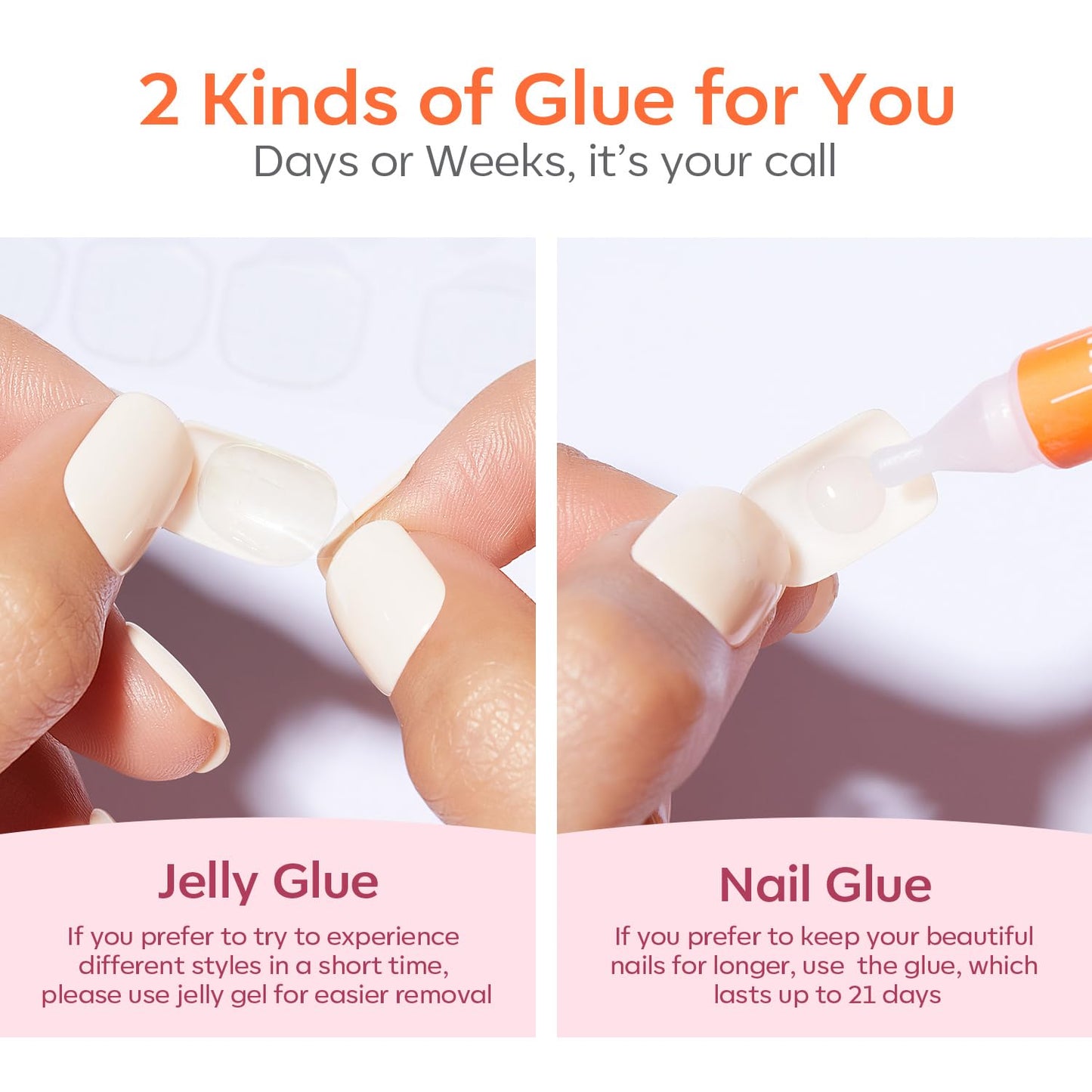 Modelones Press on Nails Oval, Milky White Short Fake Nails, Valentines Reusable Nail Kit with Nail Glue Adhesive Tabs Mini Nail File, Nails Press Ons 32Pcs 16 Sizes, Women Girl Gift