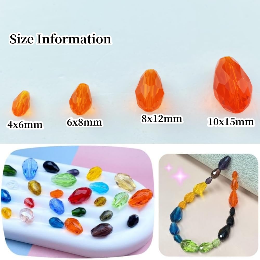 Honkoolly 200pcs 4x6mm Teardrop Crystal Glass Beads Vertical Hole Faceted Glass Teardrop Spacer Beads for Bracelets Necklace Earring DIY Jewelry Making Craft(Orange)