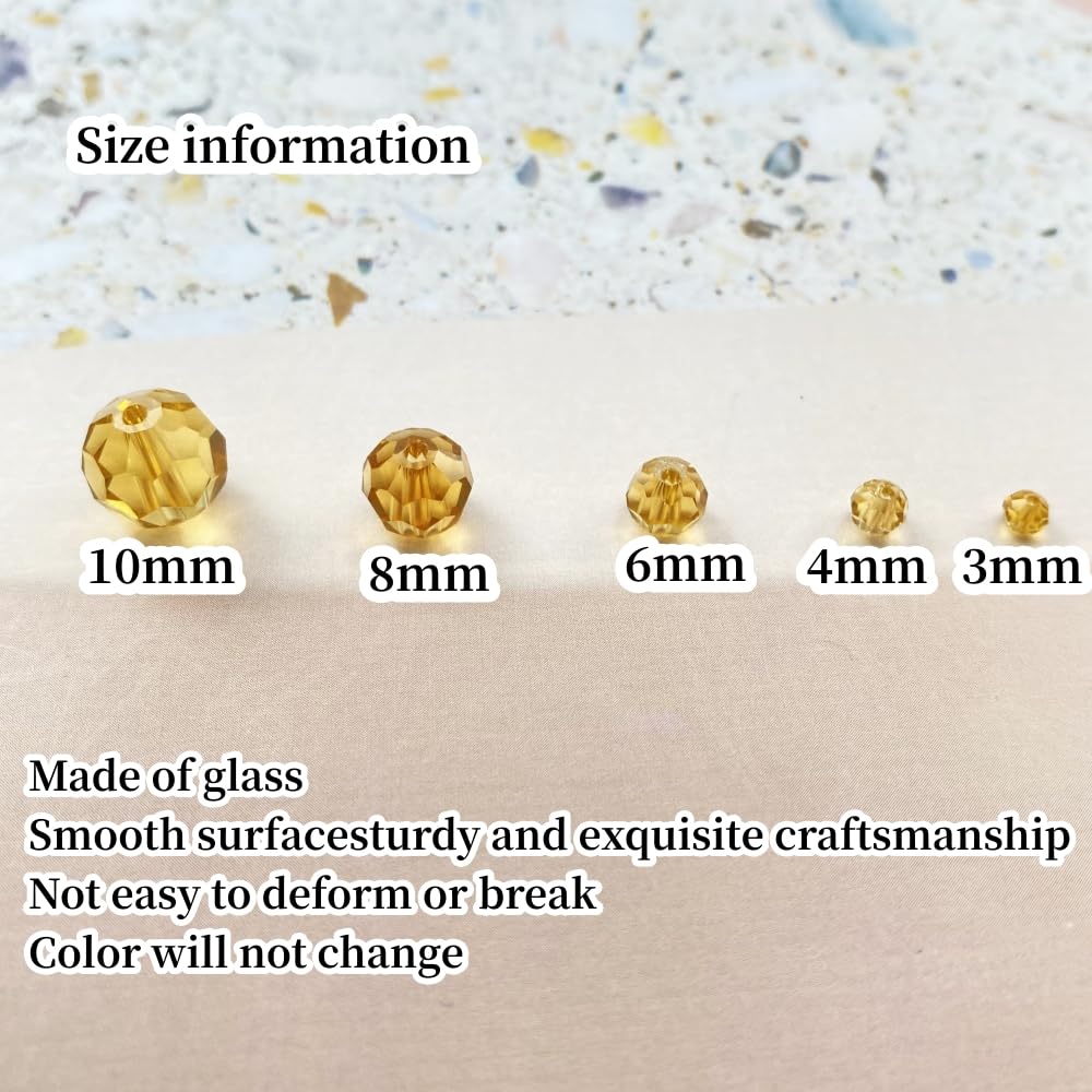 Xinhongo Crystal Glass Beads 200 Pieces 6mm Round Faceted Glass Spacer Beads for Jewelry Making Bracelet Earring Necklace DIY Craft Supplies(Champagne)