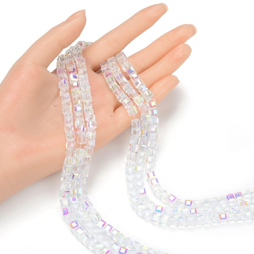 100pcs Czech Faceted Cube Crystal Glass Loose Beads Spacer 6mm (0.24 Inch) Crystal AB for DIY Jewelry Craft Making CCC602