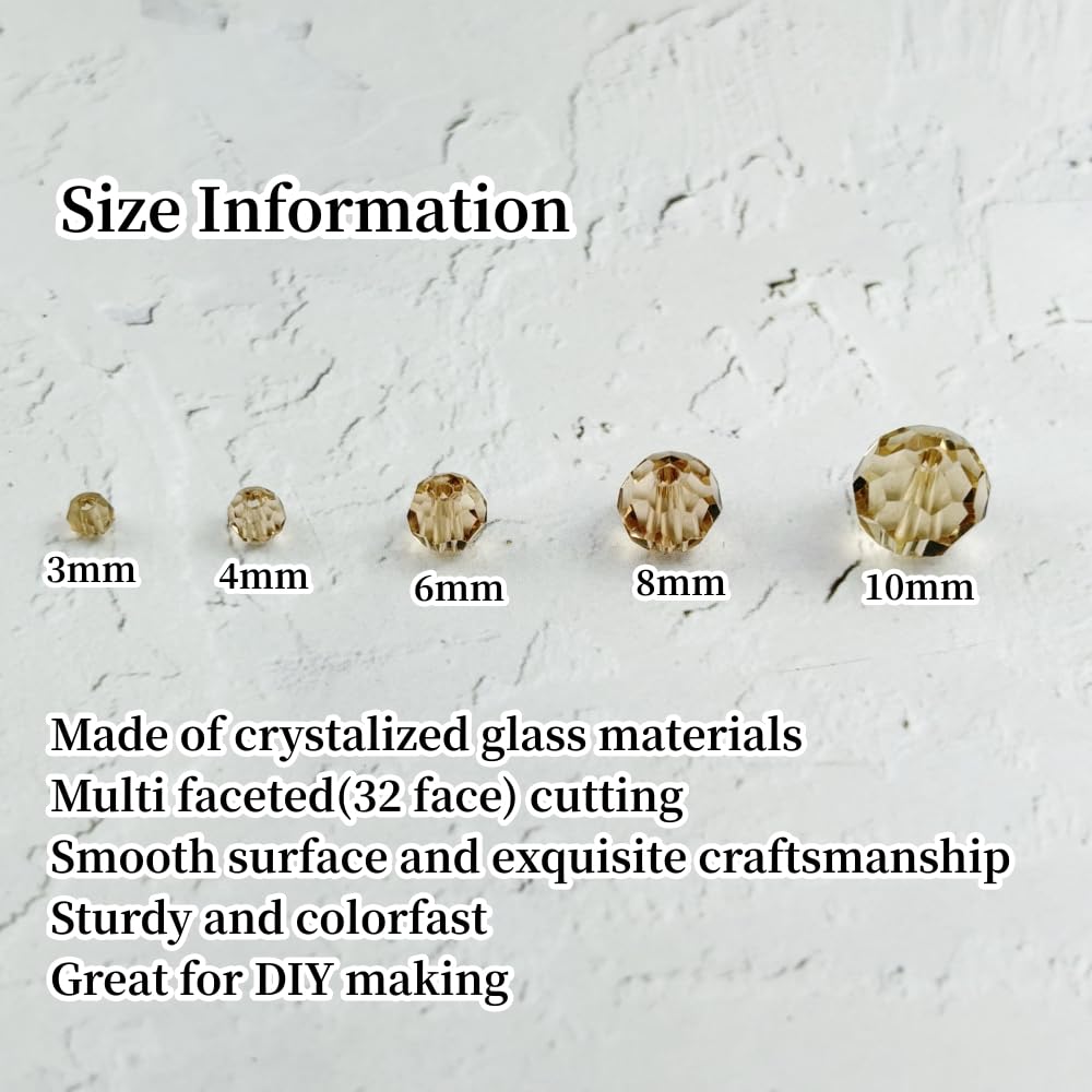 YUEXIGO 400pcs 4mm Round Crystal Glass Beads for Jewelry Making, Faceted Crystal Glass Spacer Beads for Bracelet Earring Necklace DIY Craft(Champagne)