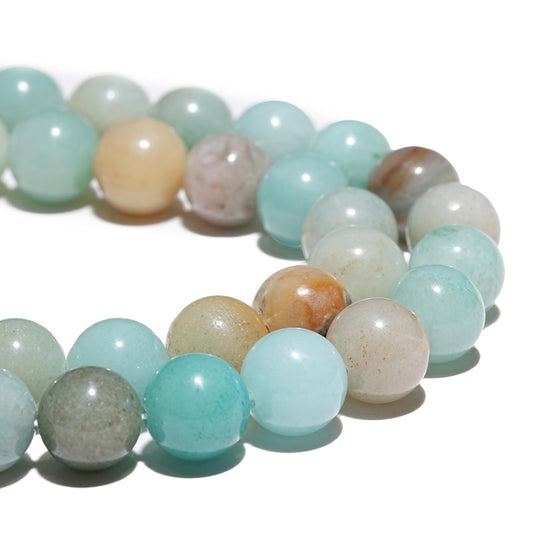 10mm Natural Colorful Amazonite Gemstone Beads Polished Round Smooth Stone Beads for Bracelets Jewelry Making 15inch Loose Beads