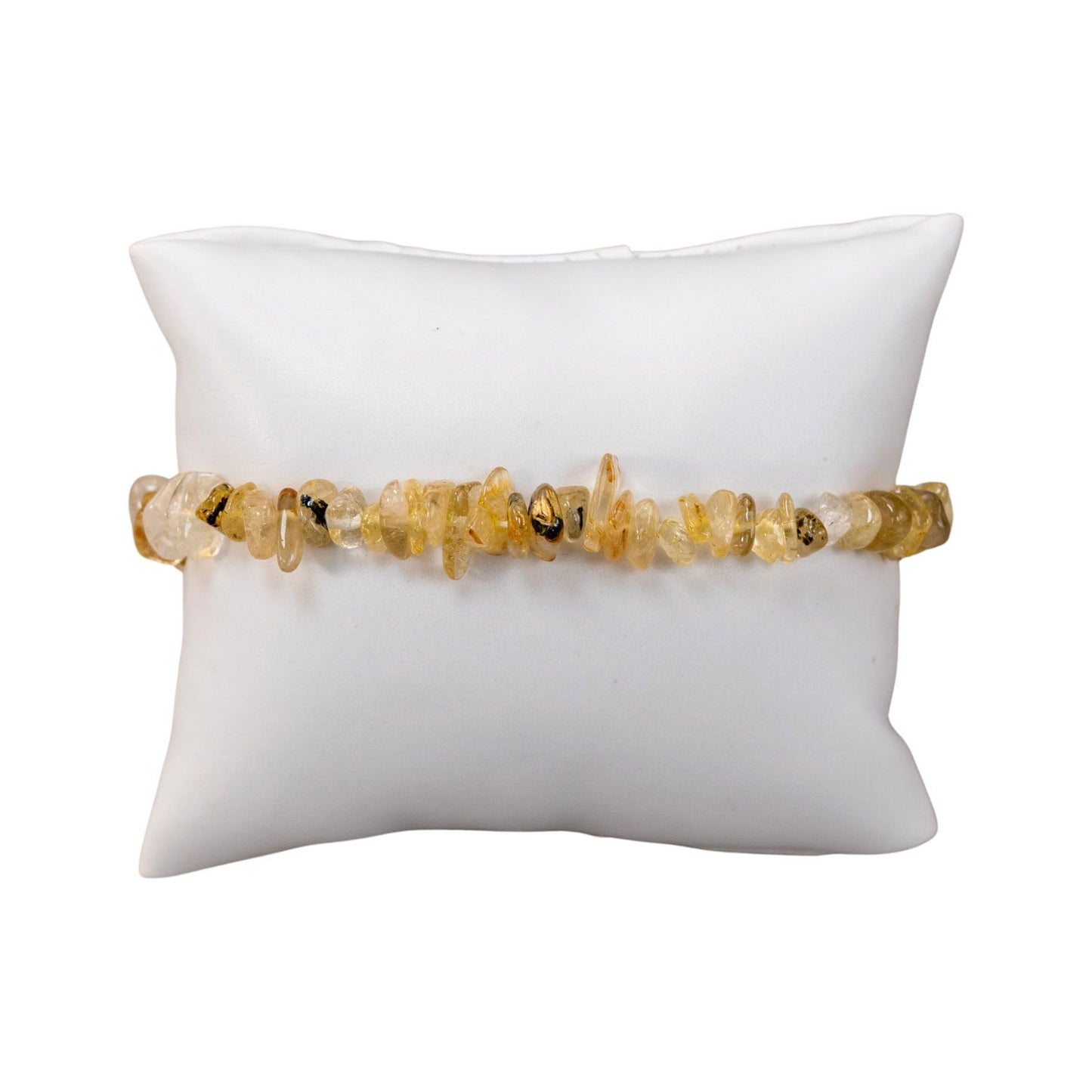 Rutilated Quartz Natural Gemstone Bracelets, Chakra Crystal Healing Chip Stretch Bracelets, Gemstone Polished Irregular Crystals, Crystal Irregular Chips Beads Stretch Bracelets (Rutilated Quartz)