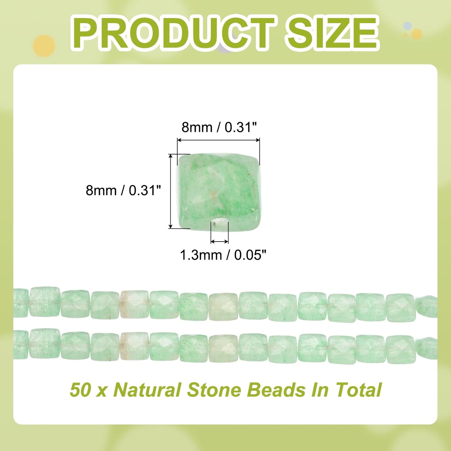 PATIKIL 50 Pack Natural Stone Beads, 8mm Faceted Square Agate Beads Bulk Natural Green Aventurine Stones, for DIY Jewelry Making Necklace Bracelet Accessories, 2 Strands, 16 Inches, Green