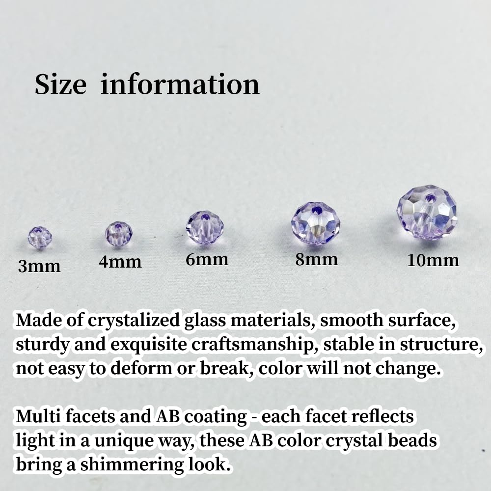 YHYPOCI 200pcs 6mm Crystal Glass Beads for Crafts Faceted Rondelle Glass Beads for Jewelry Making Crystal Spacer Beads for Necklaces Bracelets Earrings DIY Craft(Crystal Purple AB)