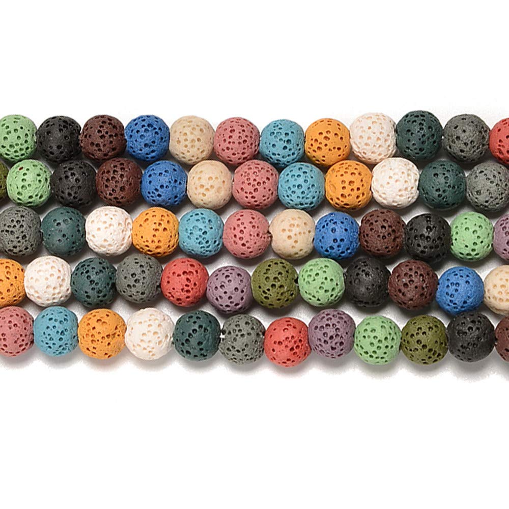 PLTbeads Gorgeous Natural Gemstone Loose Beads Smooth Round Approxi 15.5 inch DIY Bracelet Necklace for Jewelry Making (6mm, Colorful Lava Rock)