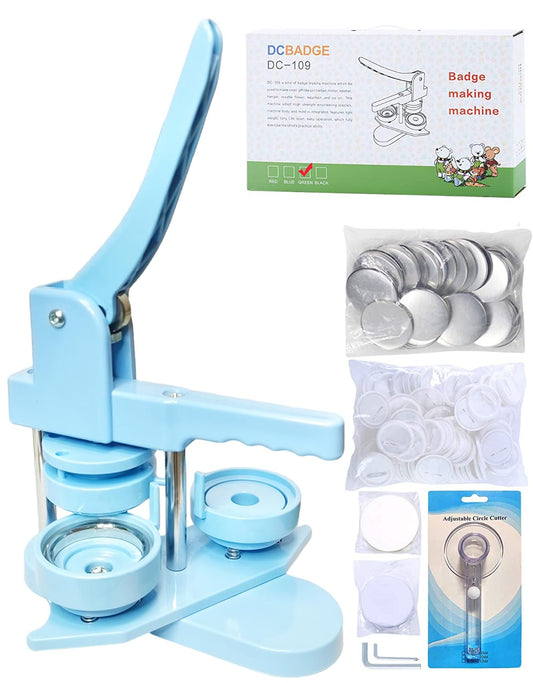 DCBADGE Button Maker Machine, Button Pin Maker (3rd Gen) Installation-Free DIY, Button Press Machine Kit with Free Button Parts&Circle Cutter&Wrench Gadget (Light Blue, 58mm（2.25in）)
