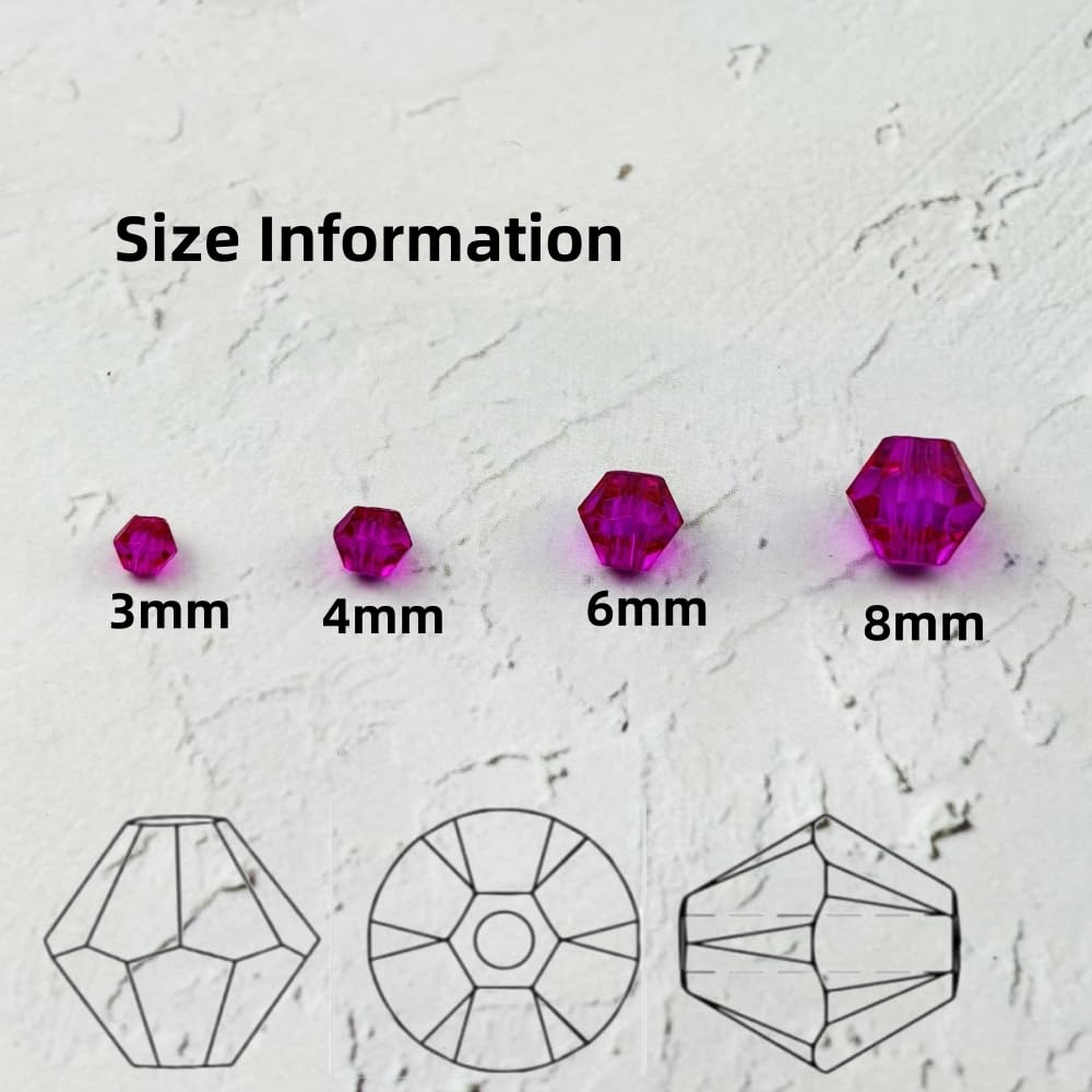 YUEXIGO 200pcs 6mm Bicone Glass Crystal Beads for Jewelry Making, Faceted Bicone Glass Spacer Beads for Bracelet Earring Necklace DIY Craft(Rose Red)