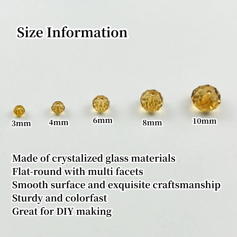 YUEXIGO 500pcs 4mm Crystal Glass Beads for Jewelry Making, Faceted Rondelle Glass Spacer Beads for Wind Chimes Bracelet Earring Necklace DIY Craft(Gold Champagne)