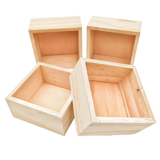 Anktily 4 Pack Unfinished Wooden Craft Storage Organiser Boxes, 3 x 3 x 1.6 inch Small Square Wood Box, Rustic Natural Wood Container Box for Home Venue Decor