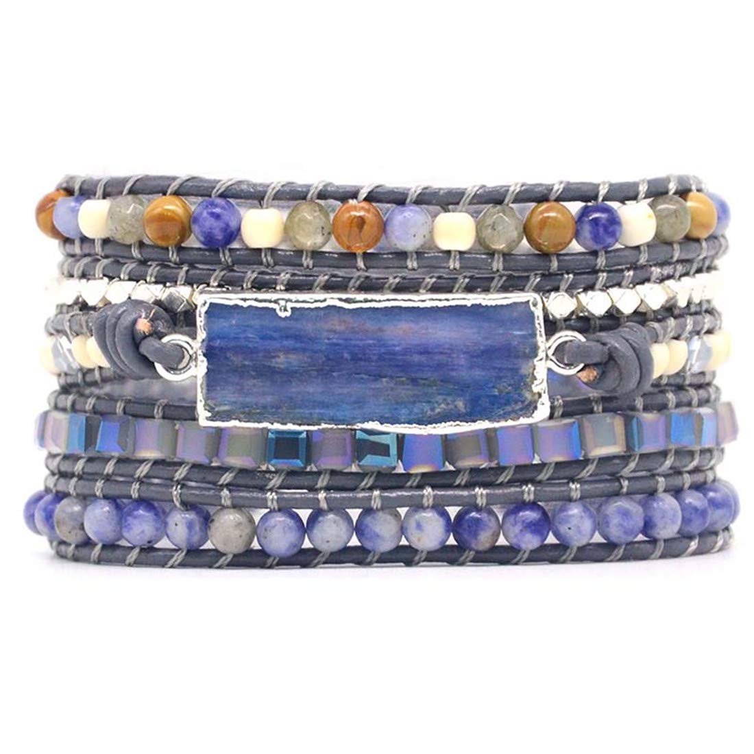 YGLINE Boho Handmade Wrap Leather Tube Crystal Stone Bracelet for Women